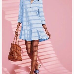 Tunic Mini Shirt Dress Chambray Callahan Ruffle Flowy